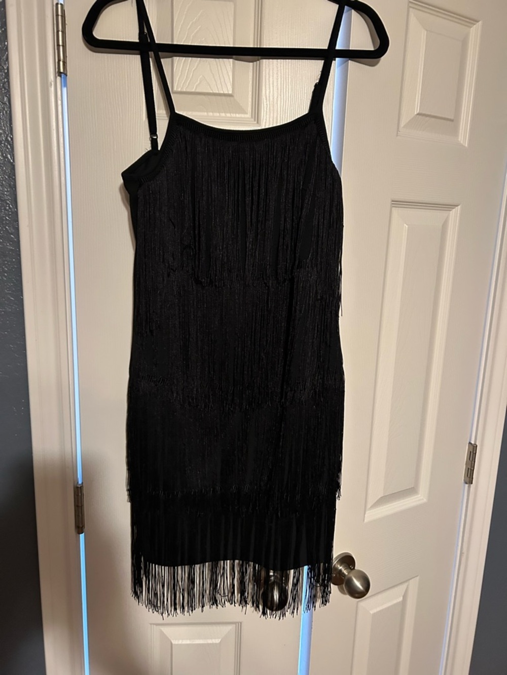 SHEIN Black Fringe Mini Dress with Spaghetti Straps